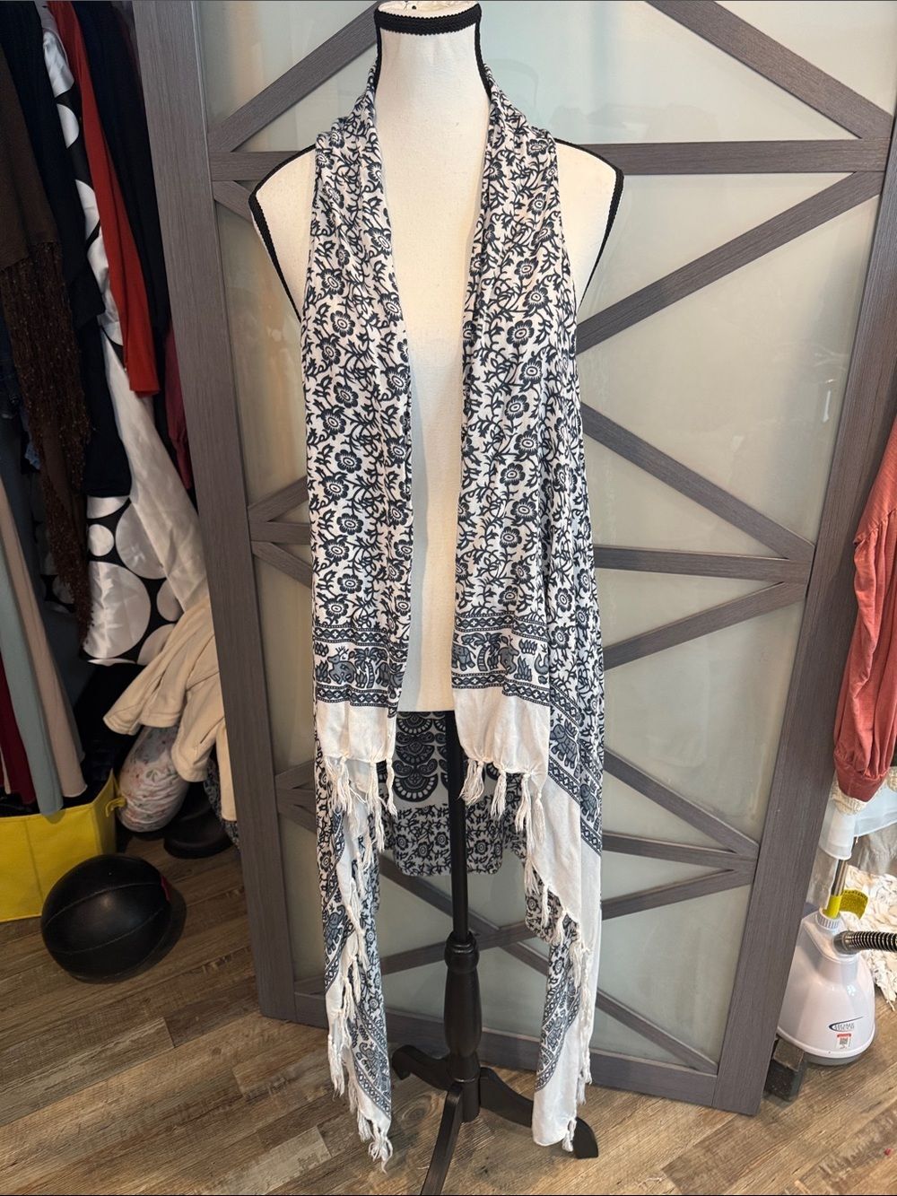 Lightweight Blue & White Floral Accent Scarf - Home Accents